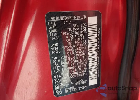 2013 Nissan Cube 1.8 Sl z USA, uszkodzony, nr VIN JN8AZ2KR0DT300261